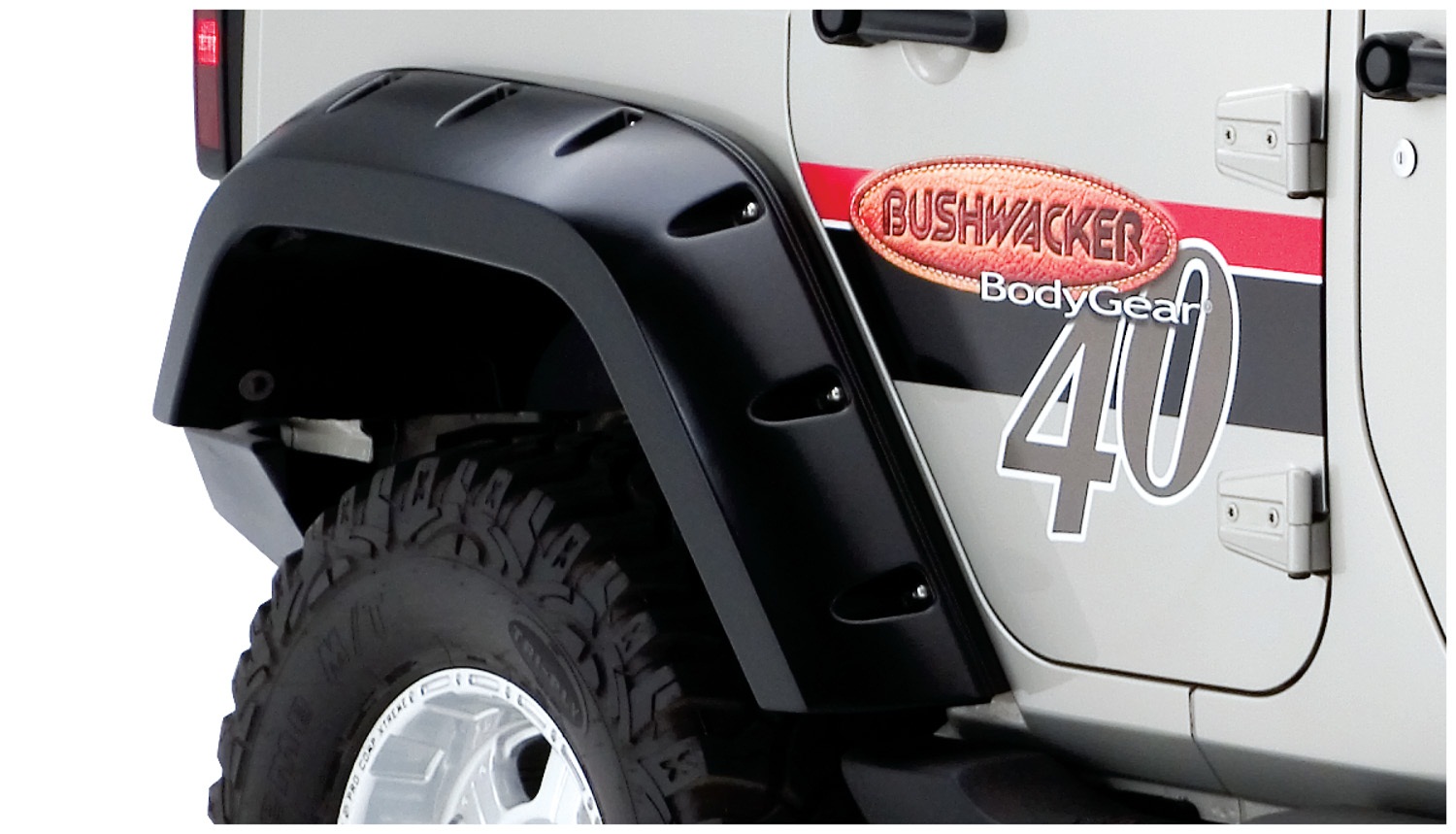 Bushwacker 10044-02 Black Max Coverage Pocket/Rivet Style Smooth Finish Rear Fender Flares with Extended Coverage for 2007-2018 Jeep Wrangler JK Unlimited 4-Door